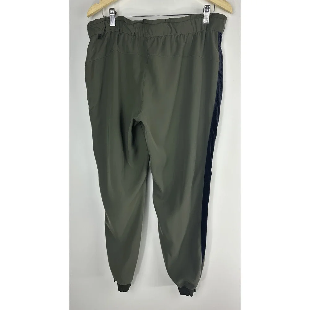 Lululemon On The Fly Jogger Pants Olive Green Black Velvet Trim Women's Size 12 - Picture 7 of 13